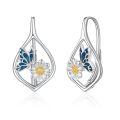 wholesale 925 Sterling Silver Butterfly Flower Leverback Hoop Earrings with Enamel and Cubic Zirconia-0-0