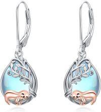 wholesale 925 Sterling Silver Moonstone Sloth Tree of Life Dangle Earrings for Women-Sloth