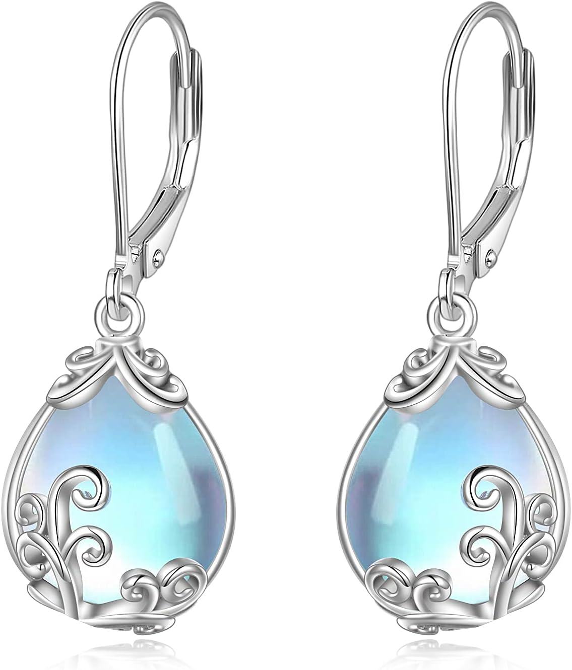 925 Sterling Silver Opalite Drop Earrings with Leverbacks - Celtic Style Jewelry for Women-0-0