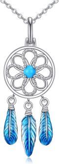 wholesale 925 Sterling Silver Blue Enamel Feather Dreamcatcher Pendant Necklace Bohemian s for Her-0-0