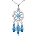 wholesale 925 Sterling Silver Blue Enamel Feather Dreamcatcher Pendant Necklace Bohemian s for Her-0-0