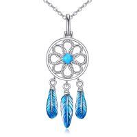 wholesale 925 Sterling Silver Blue Enamel Feather Dreamcatcher Pendant Necklace Bohemian s for Her-Dream Catcher Necklace