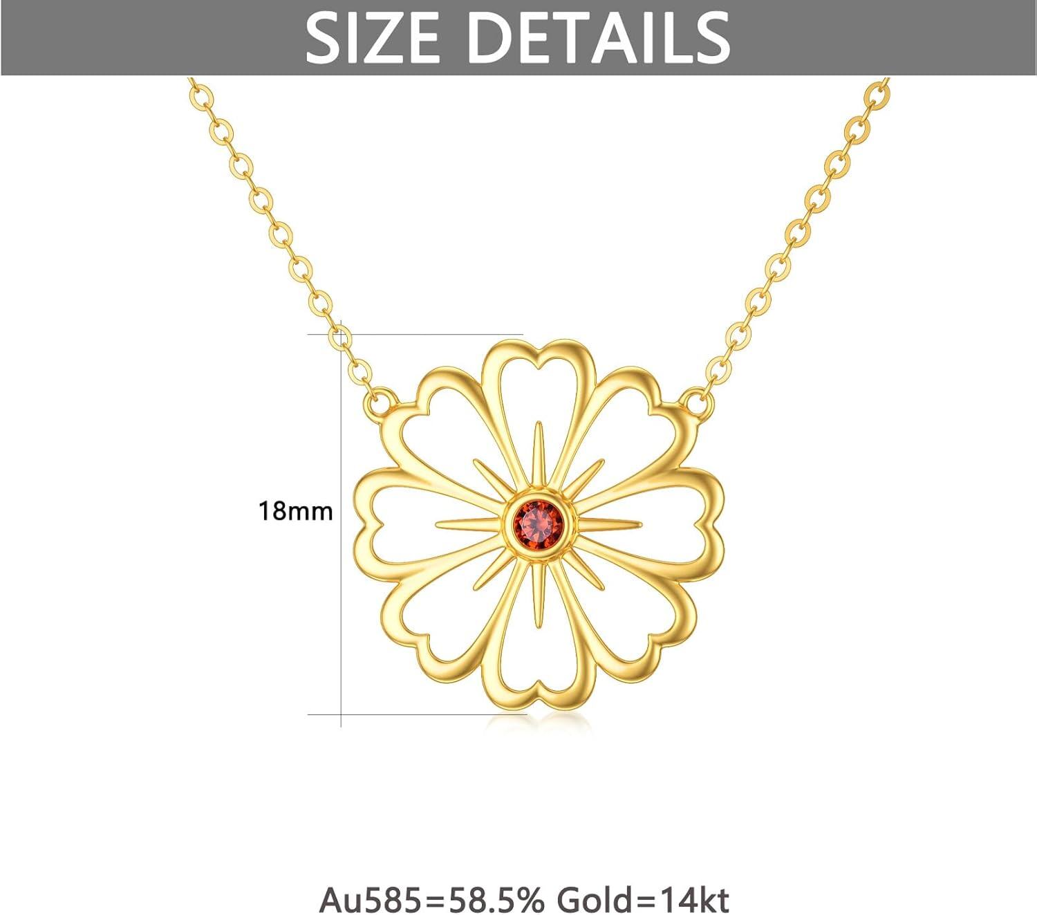 wholesale 14K Gold Daisy Flower Pendant Necklace with Red Stone for Women - Anniversary & Christmas Gifts-0-4