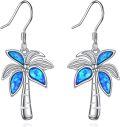 wholesale 925 Sterling Silver Palm Tree Blue Opal Dangle Earrings Boho Beach Jewelry-0-0