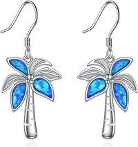 wholesale 925 Sterling Silver Palm Tree Blue Opal Dangle Earrings Boho Beach Jewelry-Palm Tree B