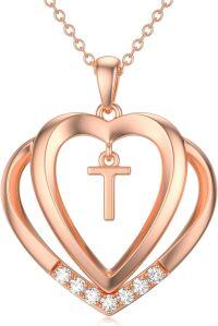 wholesale Sterling Silver Moissanite Heart Initial Pendant Necklace for Her-Rose Gold - T Initial