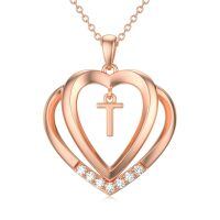 wholesale 925 Sterling Silver Moissanite Heart Initial Pendant Necklace for Her-Rose Gold - T Initial
