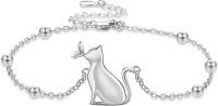 wholesale 925 Sterling Silver Cat Charm Bracelet with Stone Beads s for Women-Silver Cat