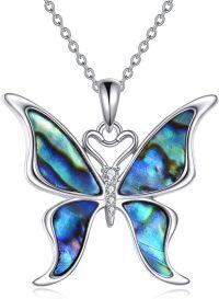 wholesale 925 Sterling Silver Blue Abalone Shell Butterfly Pendant Necklace with CZ Accents for Women Girls Gifts Jewelry 43cm Chain Length-Butterfly-02
