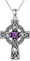 wholesale 925 Sterling Silver Purple Amethyst Celtic Knot Cross Pendant Necklace for Women-0-0