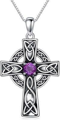 wholesale 925 Sterling Silver Purple Amethyst Celtic Knot Cross Pendant Necklace for Women-Type1