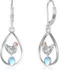wholesale 925 Sterling Silver Moonstone Teardrop Rooster Drop Earrings for Women-0-0