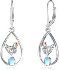 wholesale 925 Sterling Silver Moonstone Teardrop Rooster Drop Earrings for Women-13. Chicken-Moonstone (Lever back)