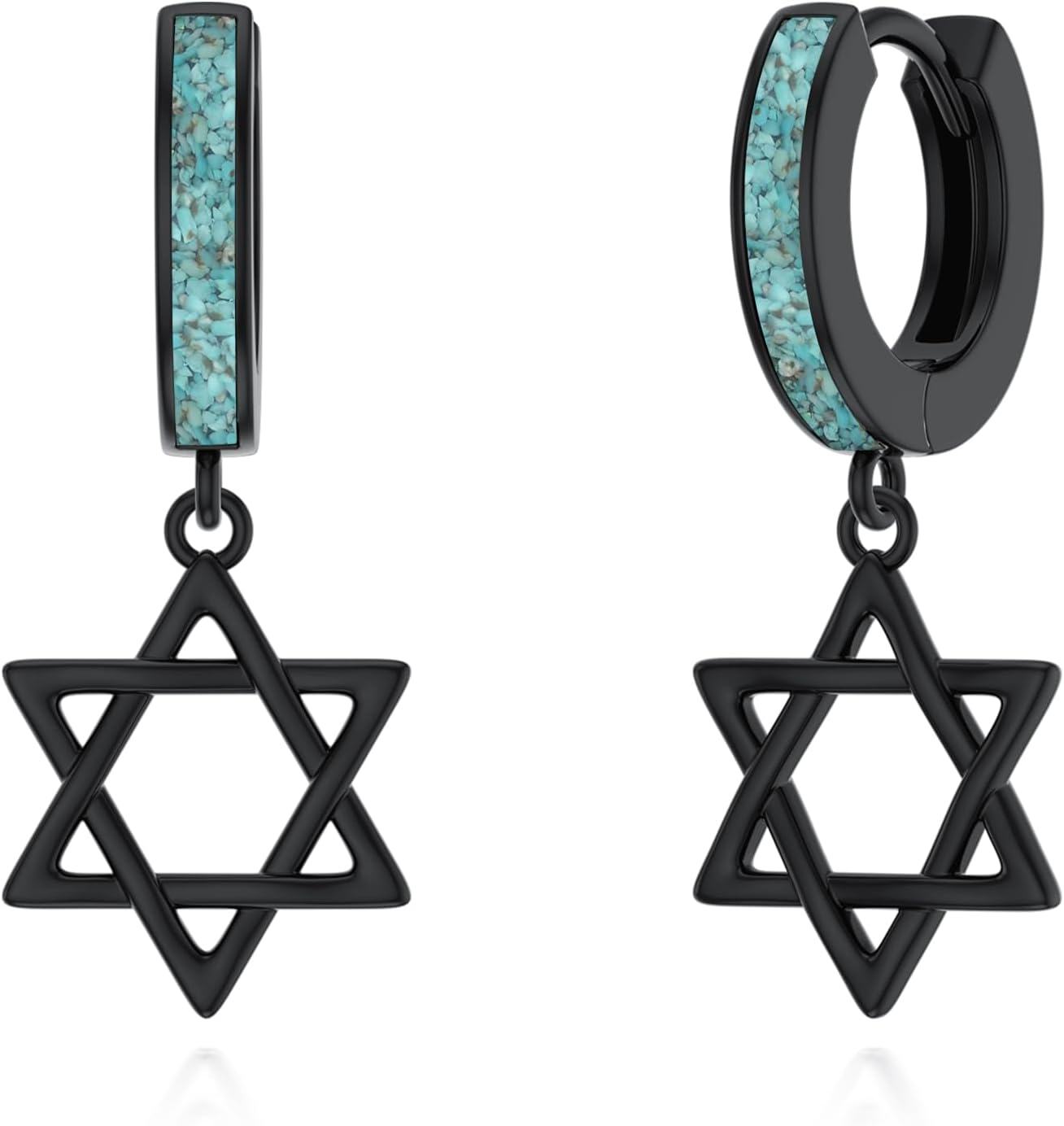 Sterling Silver Turquoise Black Butterfly Skull Cross Star David Sword Lightning Bolt Feather Hoop Drop Earrings-Star of David