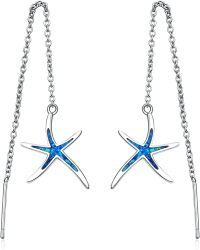 wholesale 925 Sterling Silver Starfish Earrings with Opal Fish Hoops Nautical Hawaiian Sea Beach Jewelry for Women and Starfish Lovers-Starfish Chain Drop Earrings
