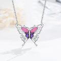wholesale 925 Sterling Silver Glitter Pink Purple Opal Butterfly Pendant Necklace s for Women Girls-0-4