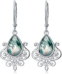wholesale Sterling Silver Moonstone Moss Agate Lapis Larimar Emerald Peridot Opal Dangle Earrings-Moss Agate