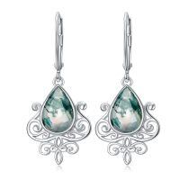 wholesale 925 Sterling Silver Green Drop Earrings Wholesale With Braided Details And Floral Accents-Moss Agate