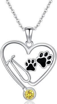 wholesale Sterling Silver Birthstone Vet Stethoscope Necklace Dog Paw Pendant Nurse Jewelry Gift for Women Veterinarians-Stethoscope 11-November Birthstone