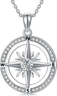 wholesale Sterling Silver Birthstone Butterfly Cross Sunflower Necklace for Women Wife Mom-C-Compass