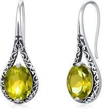 wholesale Sterling Silver Natural Created Gemstone Teardrop Earrings for Mother s Day Women Her Daughter Mom Grandma-08-Aug-Peridot