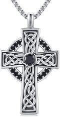 wholesale 925 Sterling Silver Celtic Knot Black Onyx Cross Pendant Necklace for Men & Women-0-0