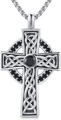 wholesale 925 Sterling Silver Celtic Knot Black Onyx Cross Pendant Necklace for Men & Women-A01-Celtic Cross