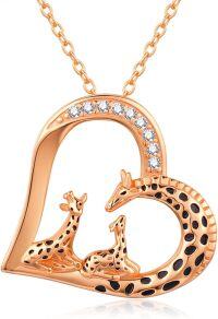 wholesale Rose Gold 925 Sterling Silver Giraffe Family in Heart Shape Pendant Necklace for Women Mom Grandma-Rose Gold