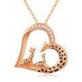 wholesale 925 Sterling Silver Giraffe Heart Pendant Necklace Wholesale With Rhinestones-0-0