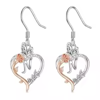 TOUPOP Sterling Silver Rose Heart Butterfly Initial N Letter Drop Dangle Earrings-undefined