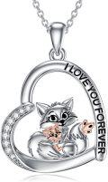 wholesale 925 Sterling Silver I Love You Forever Cat and Kitten Heart Pendant Necklace s for Women Mom-0-0