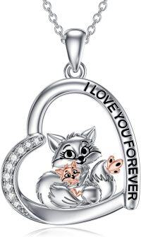 wholesale 925 Sterling Silver I Love You Forever Cat and Kitten Heart Pendant Necklace s for Women Mom-Fox
