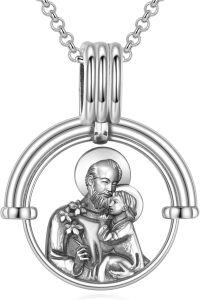 wholesale 925 Sterling Silver Saint Joseph and Child Religious Medal Necklace for Women Men Catholic  48cm Chain Length-St Joseph