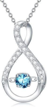 wholesale 925 Sterling Silver Sparkle Birthstone Infinity Pendant Necklace for Women-3-March-Aquamarine