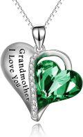 wholesale 925 Sterling Silver Green Austrian Crystal Heart Grandmother Love You Pendant Necklace Gift for Women Girls-0-0