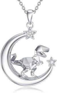 wholesale TOUPOP Dinosaur Necklace For Women 925 Sterling Silver Origami Dinosaur Moon Pendant Necklace Animal Jewelry For Women -undefined