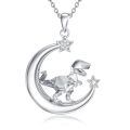 TOUPOP 925 Sterling Silver Moon Stone Origami Dinosaur Pendant Necklace For Women-0-0