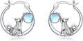 wholesale 925 Sterling Silver Moonstone Cat Hoop Earrings, Round June Birthstone, Vintage Oxidized Design, Gift for Women-0-0