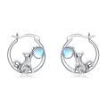 wholesale 925 Sterling Silver Cute Cat Moonstone Hoop Earrings For Women-0-0