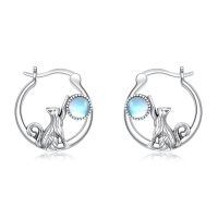 wholesale 925 Sterling Silver Cute Cat Moonstone Hoop Earrings For Women-Cat