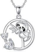wholesale 925 Sterling Silver Sloth & Heart Charm Pendant Necklace - Gifts for Her-0-0