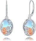 wholesale 925 Sterling Silver Horse & Girl Oval Drop Earrings with Blue Stone and Rose Gold Accents-0-0