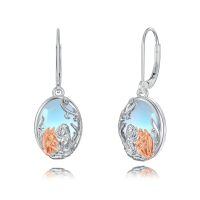 wholesale 925 Sterling Silver Horse & Girl Oval Drop Earrings with Blue Stone and Rose Gold Accents-Horse