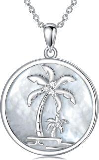 wholesale 925 Sterling Silver Mother of Pearl & Cubic Zirconia Palm Tree Pendant Necklace for Women-Palmtree-style 2