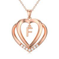 wholesale 925 Sterling Silver Moissanite Heart Initial Pendant Necklace for Her-Rose Gold - F Initial