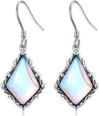 wholesale 925 Sterling Silver Rainbow Moonstone & Black Onyx Kite Shape Dangle Drop Earrings for Women - Vintage Style  Set-Moonstone