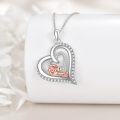 wholesale 925 Sterling Silver Double Heart with Pink Rose Pendant Necklace Gift for Her-0-4