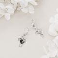 wholesale 925 Sterling Silver Cross with Black Cat Drop Earrings Leverback Jewelry for Women and Girls-0-3