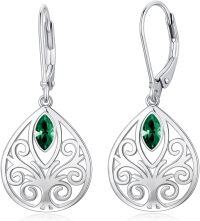 wholesale Sterling Silver 12 Birthstones Filigree Teardrop Leverback Earrings-May