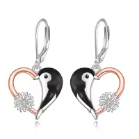 wholesale 925 Sterling Silver Penguin Heart Snowflake Dangle Drop Earrings Wholesale for Women -penguin earrings